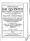 Apología de Quinto Septimio Florente Tertuliano, Presbytero de Cartago