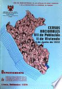Censos nacionales, VII de población, II de vivienda, 4 de junio de 1972: Departamento de Huancavelica (2 v.)