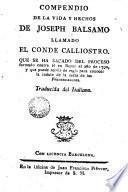 Compendio de la vida y hechos de Joseph Balsamo, llamado el conde Calliostro