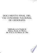 Documento final del VIII Congreso Nacional de Geografía