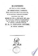 Manifiesto que hace la Junta superior de observacion y defensa del reyno de Valencia
