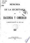 Memoria de la Secretaría de Hacienda y Comercio
