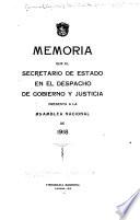 Memoria que presenta el señor Secretario de Gobierno y Justicia á la Asamblea Nacional