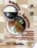 Núcleos agrarios. Tabulados básicos por municipio. Programa de Certificación de Derechos Ejidales y Titulación de Solares. PROCEDE. 1992-1999. Puebla