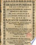 Oración fúnebre a la memoria de Fr. Juan de Sandoval O.P.