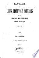 Recopilación de leyes, decretos y acuerdos de la provincia de Entre-Rios