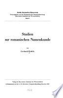 Studien zur romanischen Namenkunde